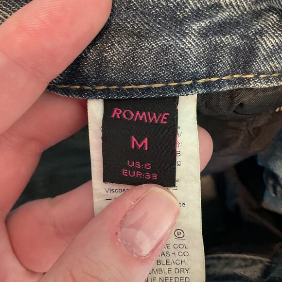 Romwe Womens Distressed Star Denim Raw Hem Maxi Skirt Grungecore Size Medium - Picture 7 of 11